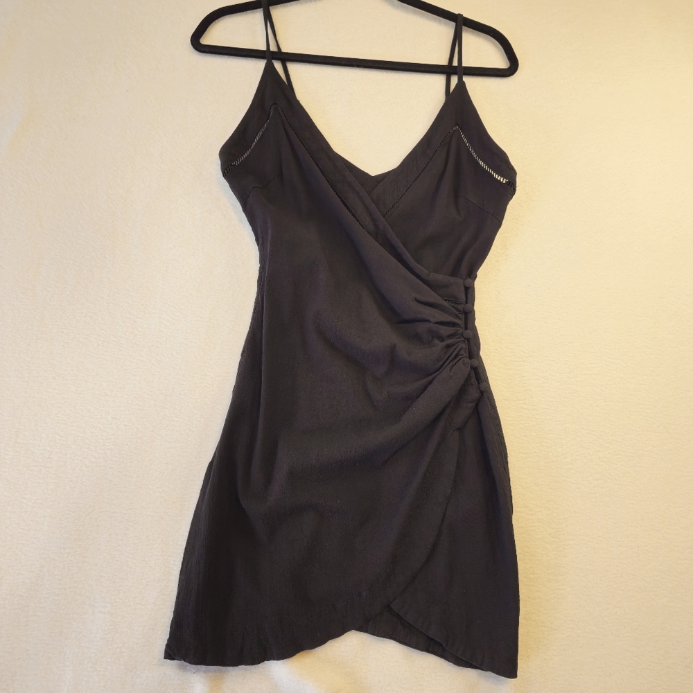 Intimately Free People Black Side Ruched Wrap Mini  Dress - Women Size M